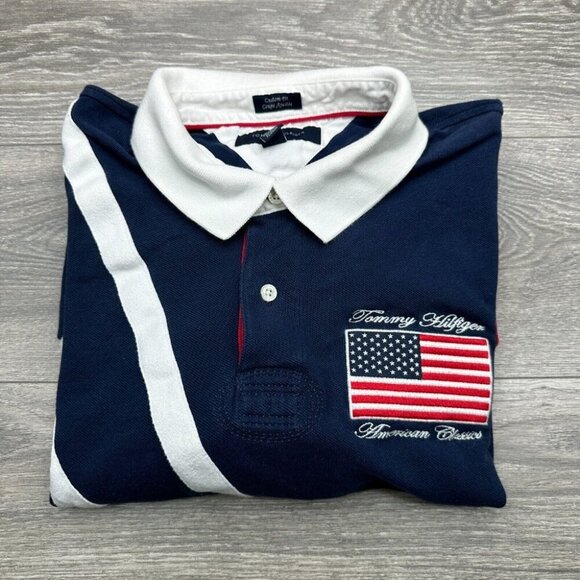 Tommy Hilfiger American Classics Flag Embroidered Polo Shirt Men's XXL RARE Y2K - Picture 14 of 15
